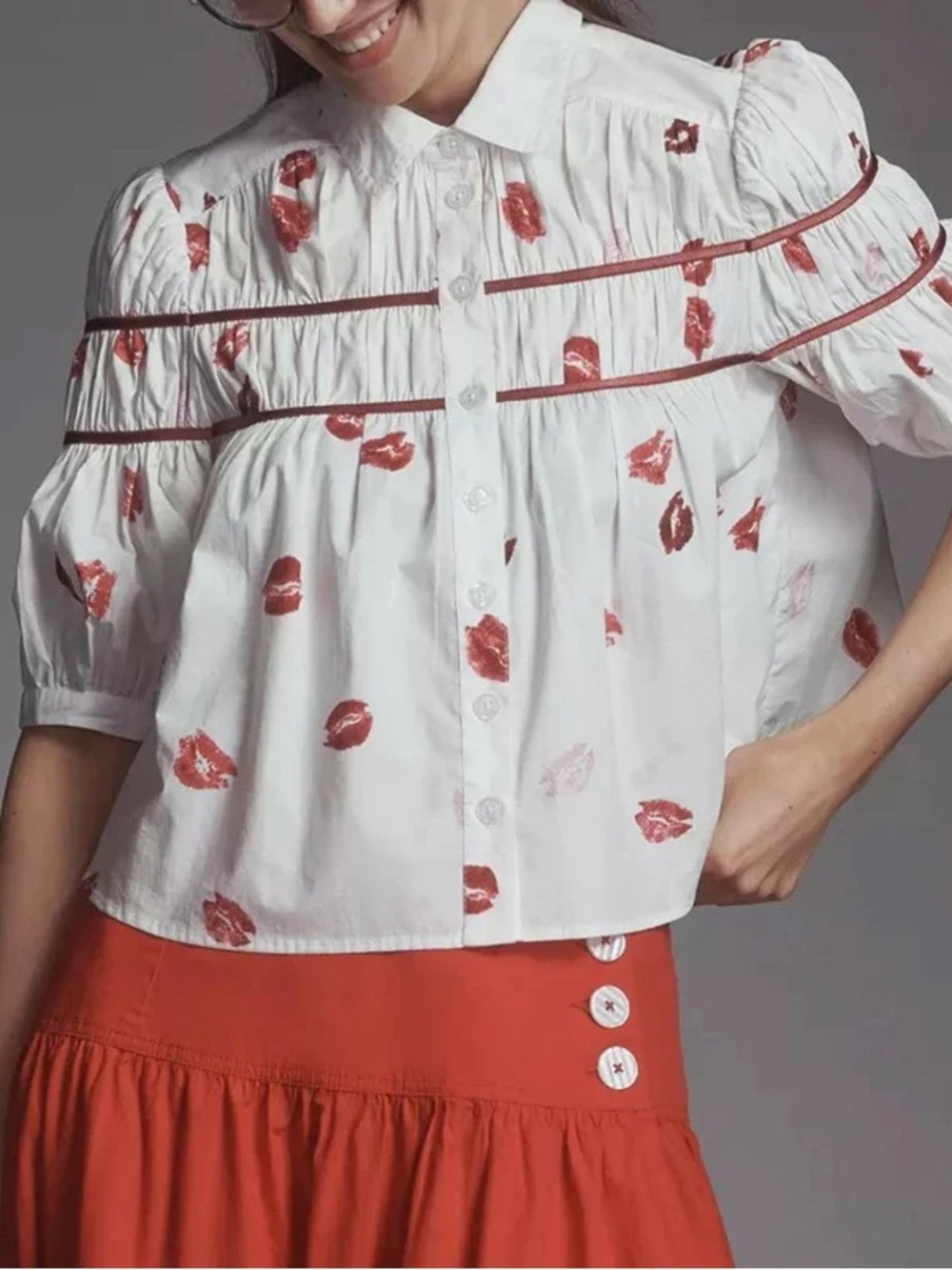 Anthropologie Maeve The Leandra Lip Kiss Blouse Size Medium
